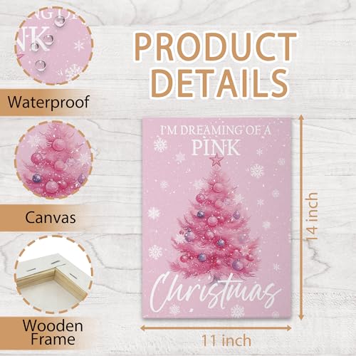 Pink Christmas Tree Canvas Wall Art Decor - Holiday Winter Scene - Variation of THIS listing