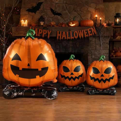 Halloween Pumpkin Foil Balloons Set - 4pcs Large & Small Decorations