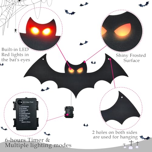Lighted Halloween Hanging Bats - 9 Black Flying Bats + 3 LED Lighted Bats Outdoor Indoor Decor