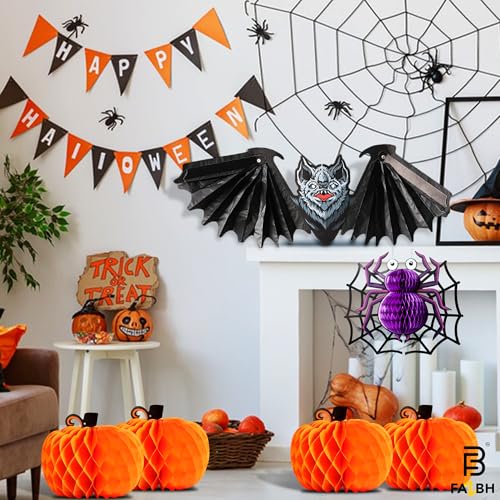 Halloween Honeycomb Centerpieces Pack of 6 - Bat, Spider & Pumpkin Decorations