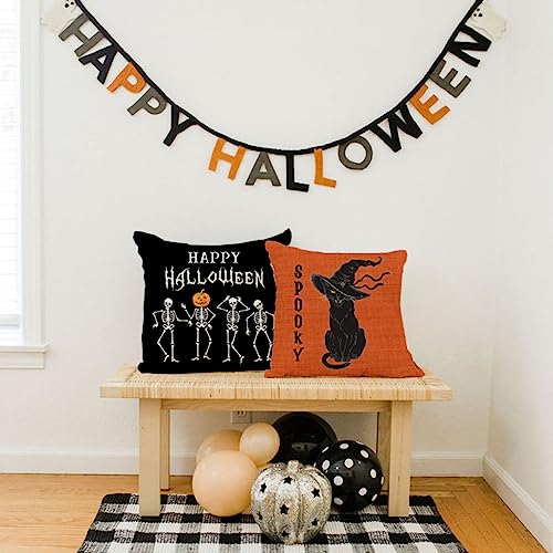 Halloween Black Cat Throw Pillow Cover 18x18 Spooky Farmhouse Decor