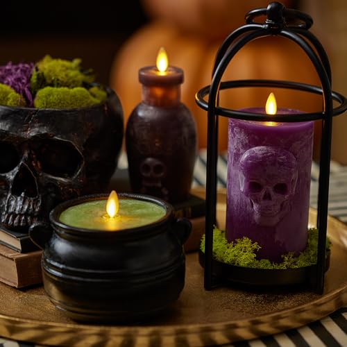 Flameless Poison Bottle Candle - Dark Chocolate Wax with Moving Flame & Timer, Halloween Decor, Chocolate Torte Variation