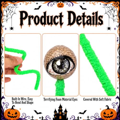 Halloween Eyeball Picks Set - 16 Bendable Spooky Eye Ball Stems, 10 Inches, Green Vintage Design (Variation of THIS listing)