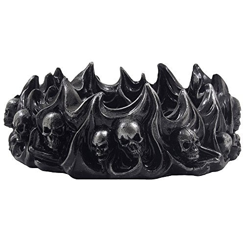 Gothic Skulls and Crossbones Ashtray with Flames - Halloween & Medieval Decor