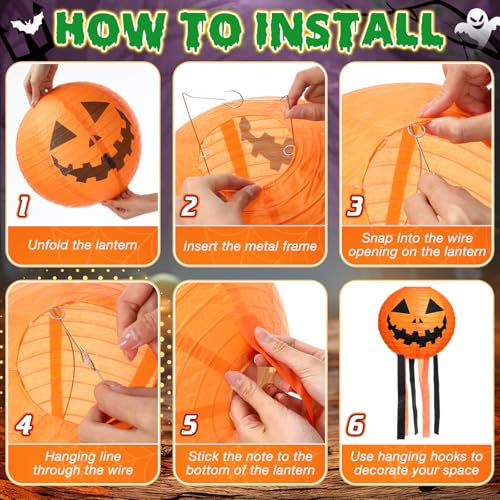 Halloween Hanging Paper Lanterns Set - 6 Color Jack-o-Bat Decorations with Tassels