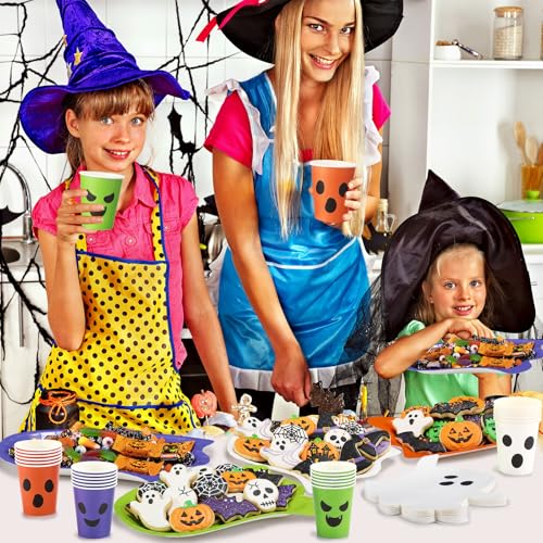 144-Piece Halloween Ghost Paper Plate Cup Napkin Set - Classic Variation
