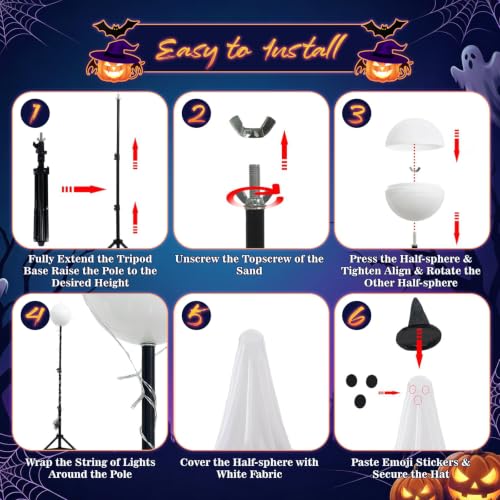 Halloween Ghost Decorations Set with Light Up Spooky Ghosts & Remote String Lights