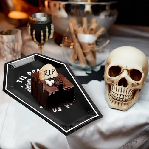 Halloween Skull Coffin Paper Plates - Disposable Party Tableware, 40 Pack