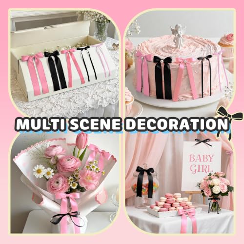 40Pcs Pink Black Satin Bow Wall Decor Set for Halloween, Birthday & Party