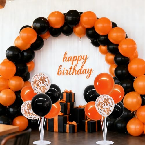 Balloon Stand Set for Table Centerpieces - Black & Orange, 4 Pieces with Balloons