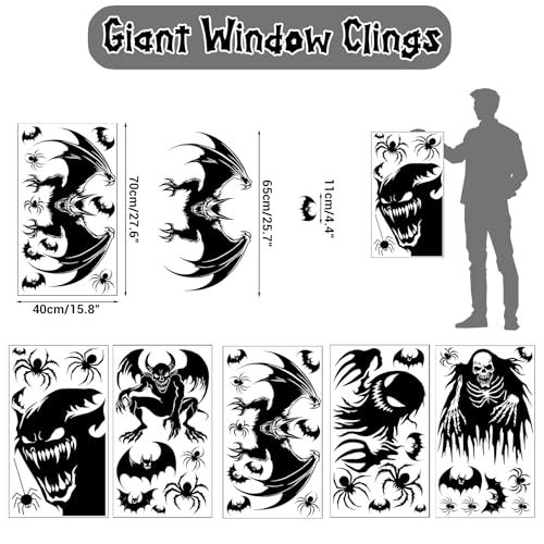 Giant Halloween Window Clings - 5 Sheets Spooky Monster Decals for Holiday Decor