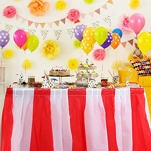 Red White Striped Circus Theme Table Skirt Set for Parties - 4 Pieces, 165 x 29 Inches