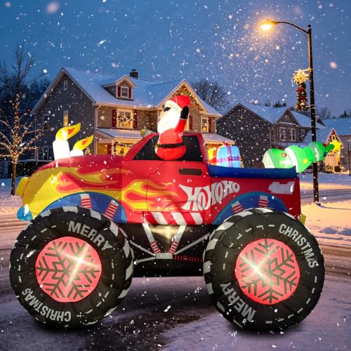 8.2FT Santa Claus Truck Inflatable Christmas Decoration with LED Lights for Outdoor Holiday Yard Display