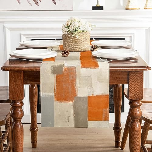 Orange Grey Table Runner 36 Inch Long for Home Decor - 13x72 Variation