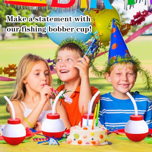 FillTouch 12 Set Fishing Bobbers Cups with Straws and Lids - 10 oz Kids Party Drinkware Variation 12