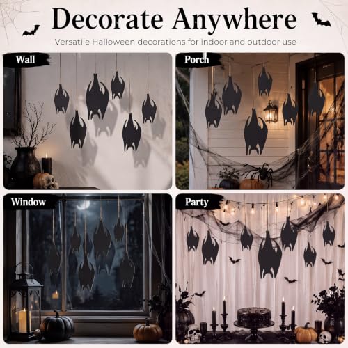 Halloween Metal Bat Decorations Set - 7 Pcs Outdoor Hanging Spooky Decor
