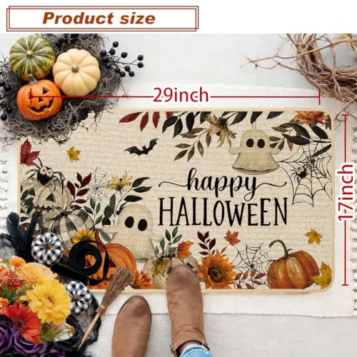 Halloween Door Mat Pumpkin Ghost Spider Web Welcome Doormat 17x29 Inch - Ghost Pumpkins Variation