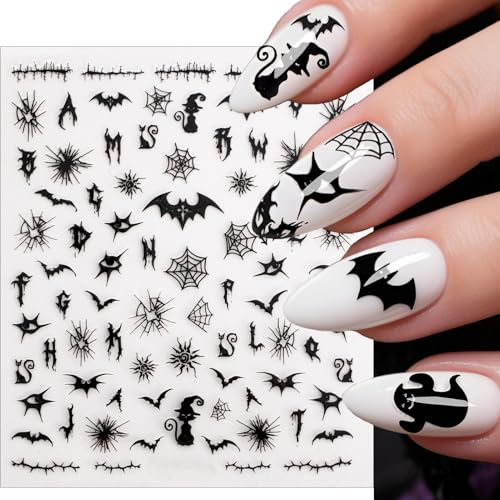 Halloween Nail Stickers Set - 6 Sheets Holographic Gothic Ghost Skull Spider Web Decor for DIY Manicure - Black & White
