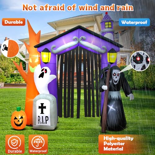 9FT Haunted House Castle Inflatable Archway with LED Lights - Halloween Yard Decoration