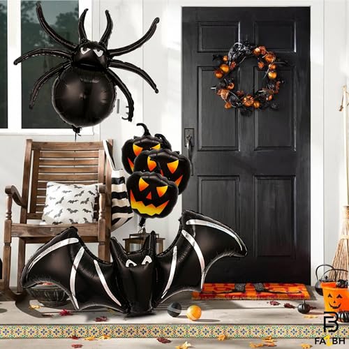 Giant Halloween Balloons Pack of 9 - Black Pumpkins, Bats & Spiders Decoration Set