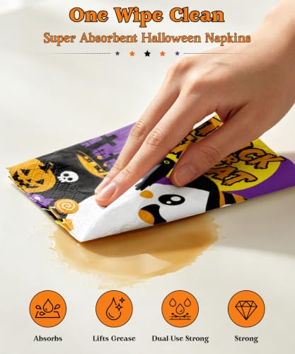 Halloween Heavy-Duty Paper Plates and Napkins Set - Dark Purple, Curved 9inch & 7inch - Spooky Gothic Party Supplies - 150 Pieces
