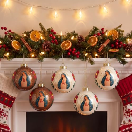 Virgin Mary Christmas Ornament Set - 6 Glass Our Lady of Guadalupe Decorations