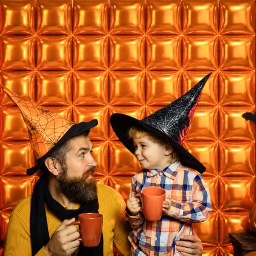 Orange Square Foil Balloons Wall Backdrop - 48PCS, 19x19 Inches, Reusable Party Decor (Variation C01)