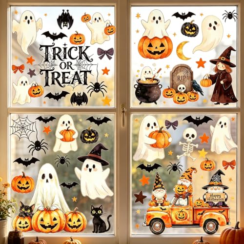 Halloween Window Clings Set - Reusable Fall Indoor Decorations for Glass Surfaces