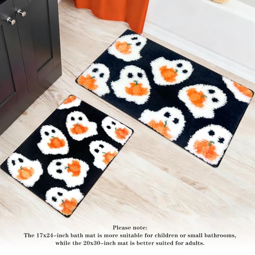 Halloween Black Ghost Bathroom Rug - Non-Slip 17x24 Inch Floor Mat