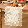 Beige Lace Jacquard Pumpkin Leaf Fall Table Runner 13x72 Inch - Artoid Mode