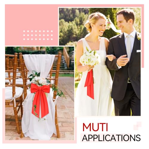 Red Wreath Sash for Front Door - 2 Pack Linen Ribbon Bow for Decor & Events - Variation: Red