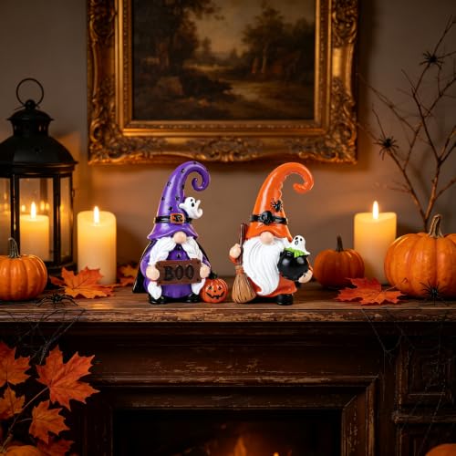 Halloween Gnome Decorations Set of 2 Resin Spooky Figurines Indoor Home Decor