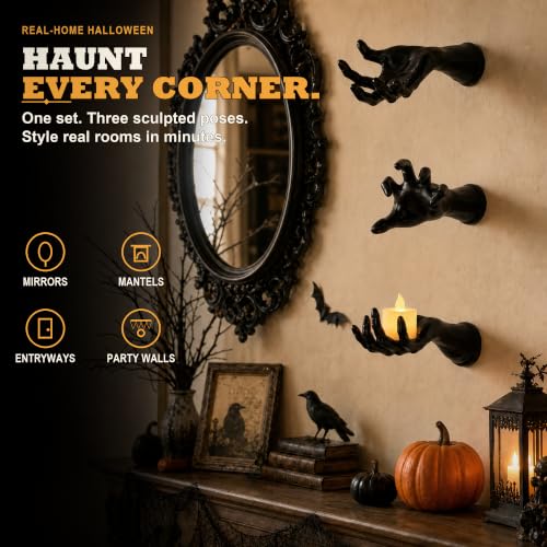 Life-Sized Creepy Reaching Hands with Lighted Candles Halloween Decor & Gothic Wall Art Set