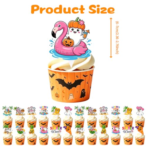 48PCS Summer Halloween Cake Toppers Spooky Fruit and Ghost Decor for Parties