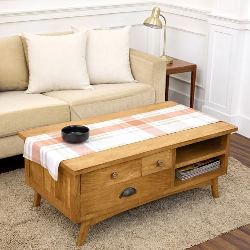 Fall Harvest Plaid Linen Table Runner - 14x48 in - Handcrafted, Machine Washable