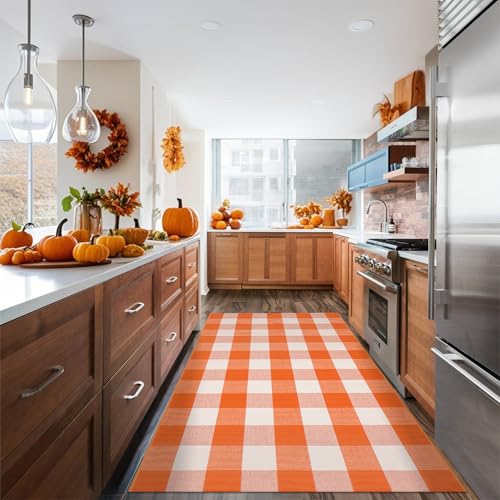 Fall Buffalo Plaid Rug 3x5 Ft - Orange White Indoor Outdoor Rug - Variation: 3' x 5' Rectangular, Orange & White