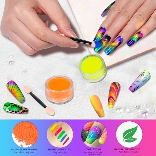 Bright Fluorescent Nail Pigment Powder Set - 12 Neon Colors for Nail Art & DIY Crafts
