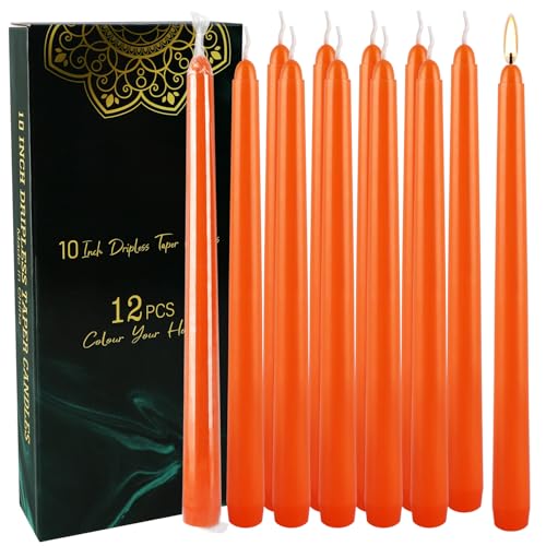 12 Pack 10-Inch Orange Taper Candles Unscented Dripless for Halloween & Holiday Decor - Variation of THIS Listing
