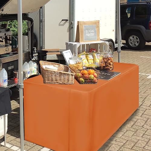 Fitted Table Cloth for 6ft Rectangular Tables - 2 Pack Orange - Vendor Booth