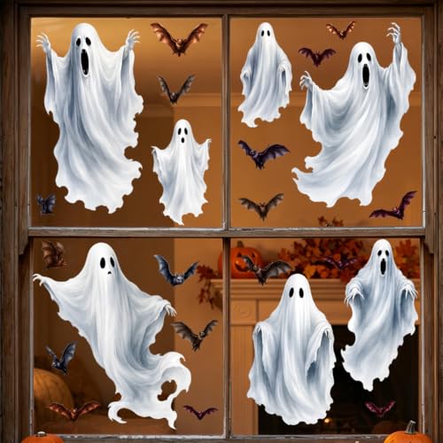 Halloween Window Stickers - Giant Ghost Bat Decor, No Residue, Colorful 3 Variation