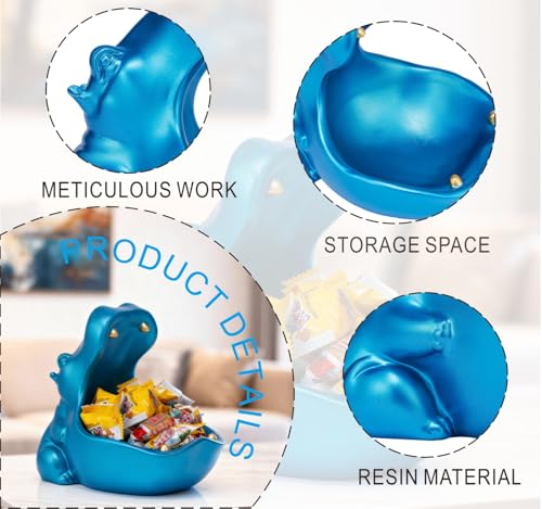 Hippo Key Holder Statue - Blue Candy Dish & Decorative Figurine - Variation: Blue A