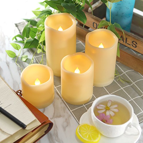 Dark Ivory Waved Top 4 Pack Waterproof Battery Operated LED Flameless Pillar Candles 3x3 Inches