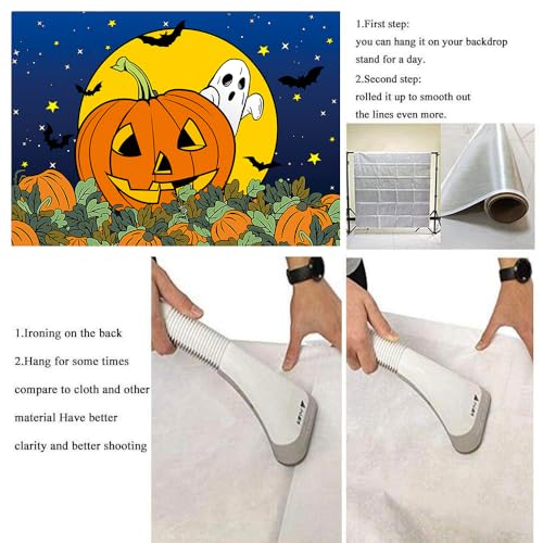 Halloween Pumpkin Field Photography Backdrop 8x6FT - Starry Sky Night Moon Ghost Scene - Baby Shower & Party Decorations - Variation of 96x72 Inches