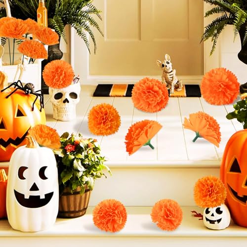 Artificial Marigold Flower Heads Bulk - Orange, 201 Pieces for Day of the Dead Decor & DIY Projects