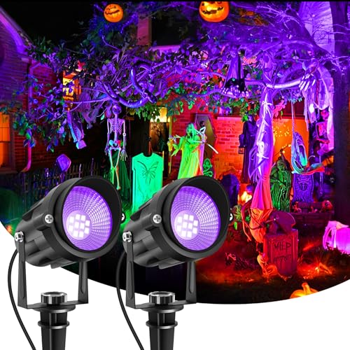 2 Pack Outdoor Black Light Spotlights Waterproof LED Landscape Lighting for Halloween & Party