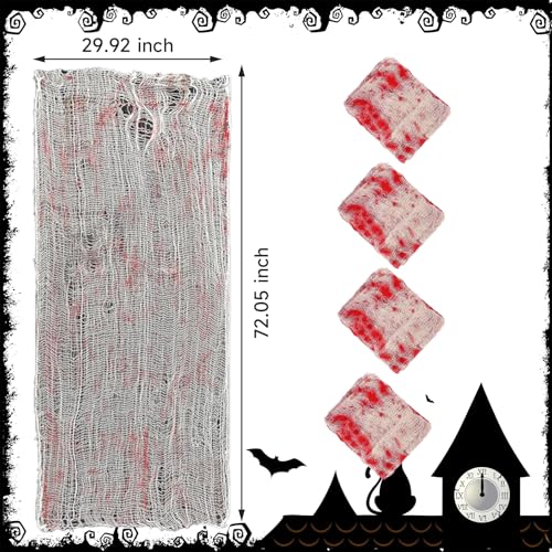 Red Halloween Spider Web 4 Pack Creepy Gauze Fabric for Haunted House & Yard Decor