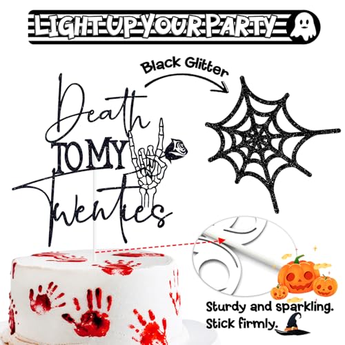 Black Glitter Death to My Twenties Cake Topper - Gothic Birthday Decor - Black-Twenties