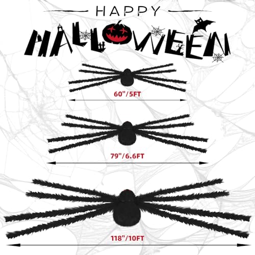 10ft & 5ft Giant Halloween Fake Spiders - Realistic Outdoor Yard Decor