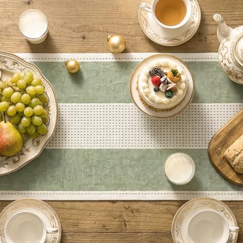 Sage Green Farmhouse Table Runner 13x90 Inch Rustic Kitchen Decor for Dining & Weddings