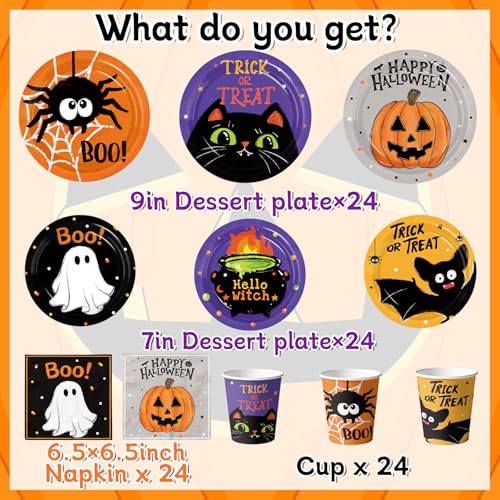 Halloween Disposable Party Plates Napkins Cups Forks Set for 24 Guests
